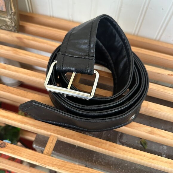 Black Faux Leather Belt With Silver Buckle Replacement Belt Soft - Picture 1 of 6